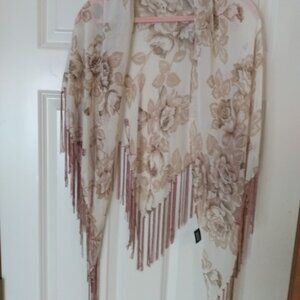 Cejon accessories inc.: Shawl/ wrap brown/tan with fringe. Fabric Polyester.